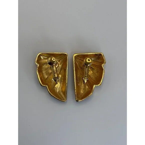 Napier Vintage Gold Tone Purple Enamel Half Moon Fan Screw Back Clip On Earrings - Picture 4 of 6